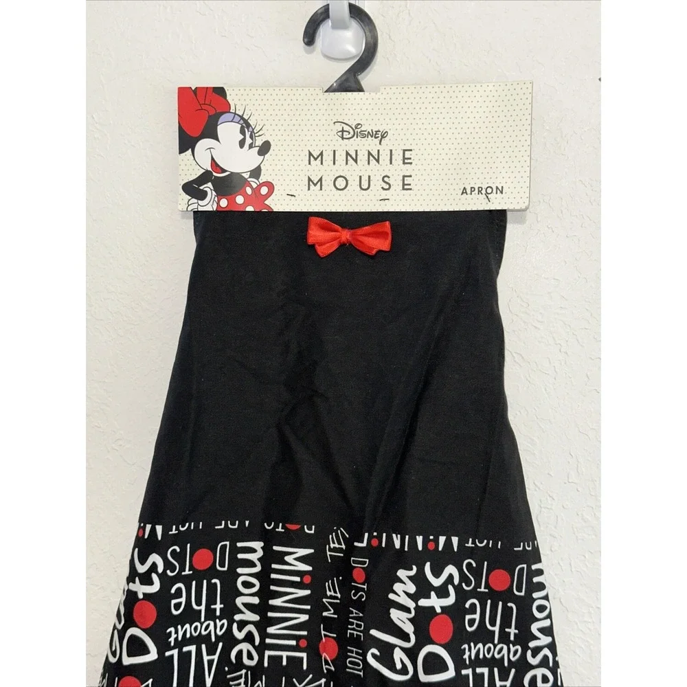 Disney Minnie Mouse Apron Rockin All The Dots Black‎ Red Graphic Kitchen New